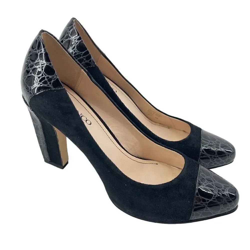 Franco Sarto Womens High Heels 3.5" Pump Leather Suede Slip On Black Size 8.5 M